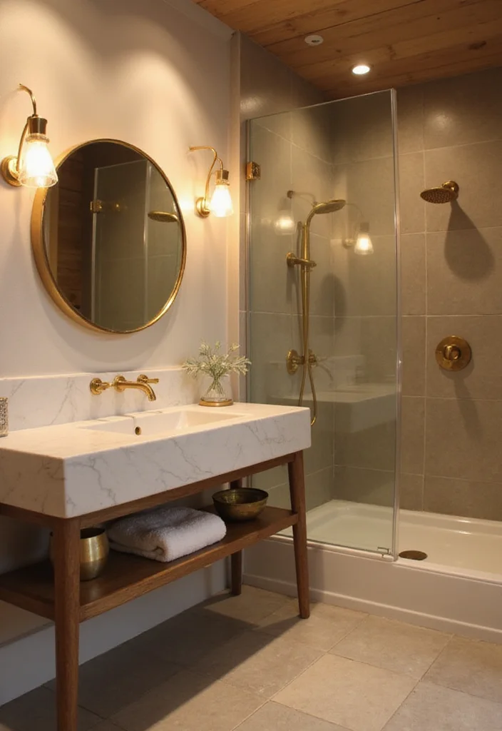 12 Blue and Gold Bathroom Ideas for Elegant Modern Style - 7. Modern Lighting Fixtures