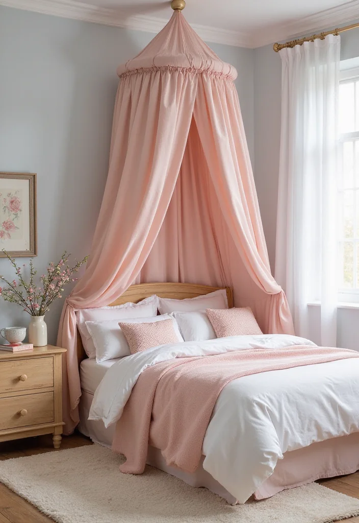 12 Canopy Bedroom Ideas for Soft Romantic Comfort - 6. Playful Pastels for a Dreamy Look