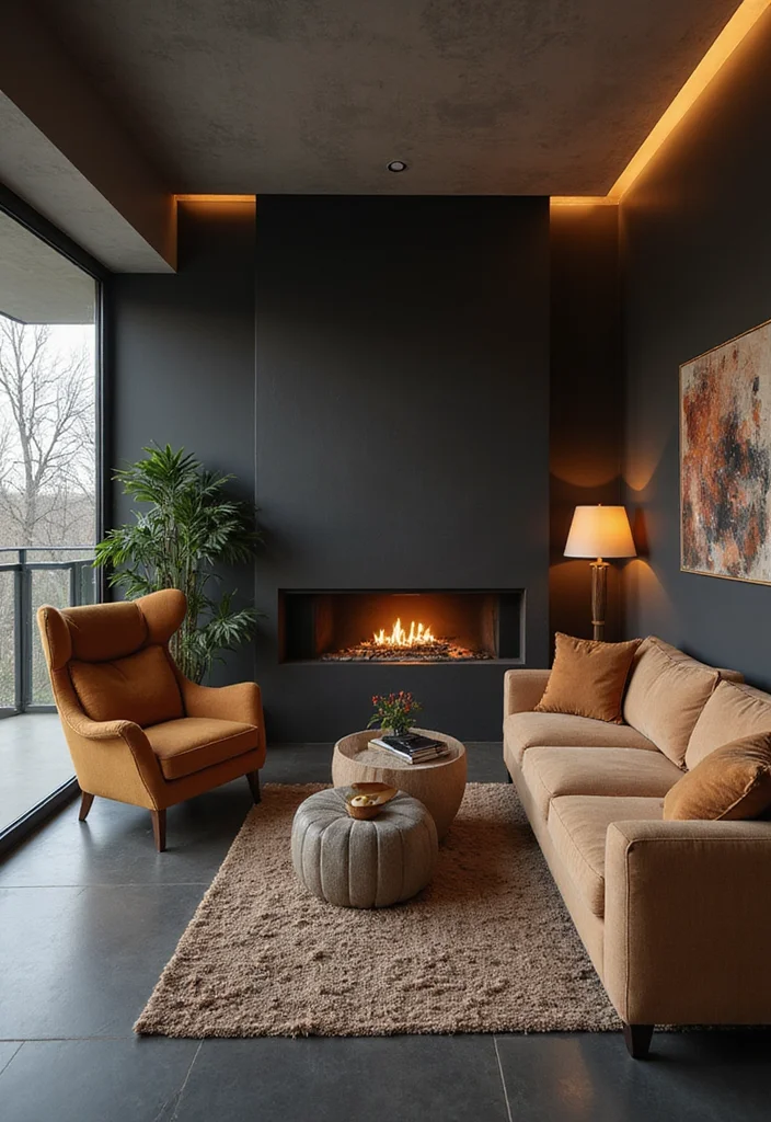 12 Dark Floor Living Room Ideas for Rich Modern Warmth - 2. Go for Sleek Dark Tiles