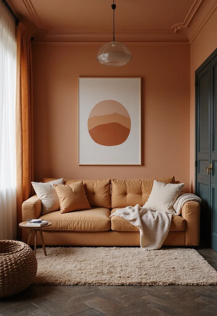 12 Dark Floor Living Room Ideas for Rich Modern Warmth - 4. Integrate Warm Color Palettes