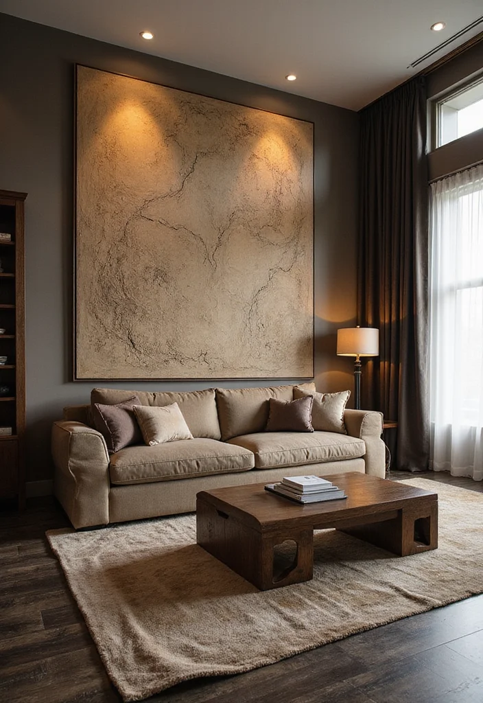 12 Dark Floor Living Room Ideas for Rich Modern Warmth - 7. Play with Wall Treatments