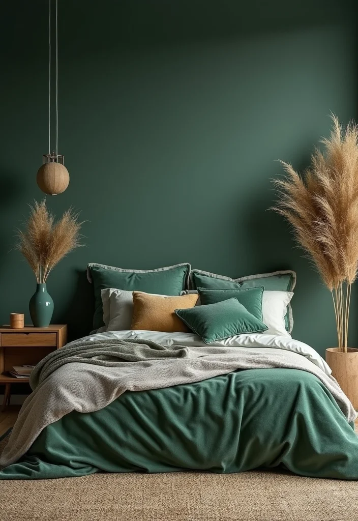 12 Forest Green Bedroom Ideas for Deep Natural Calm - 3. Play with Textures: Velvet and Linen