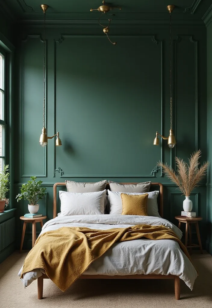12 Forest Green Bedroom Ideas for Deep Natural Calm - 6. Accents of Gold and Brass