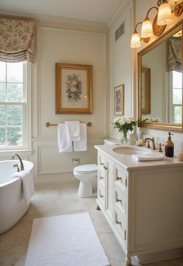 12 Gold Bathroom Ideas for Warm Luxe Accents - 10. Gold Framed Artwork