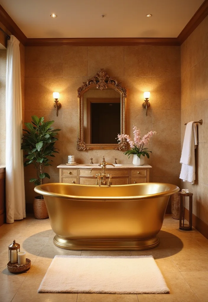 12 Gold Bathroom Ideas for Warm Luxe Accents - 11. Gold Bathtubs