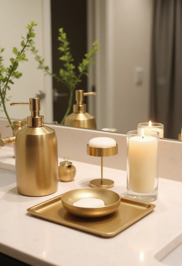 12 Gold Bathroom Ideas for Warm Luxe Accents - 5. Gold Accented Decor