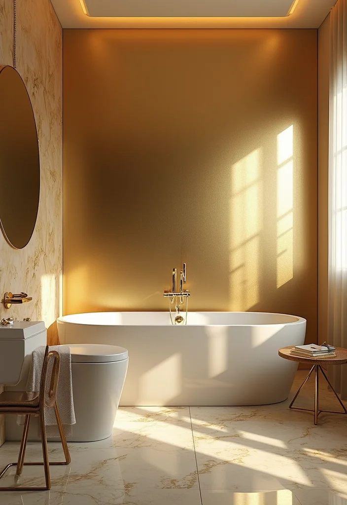 12 Gold Bathroom Ideas for Warm Luxe Accents - 9. Gold Accent Walls