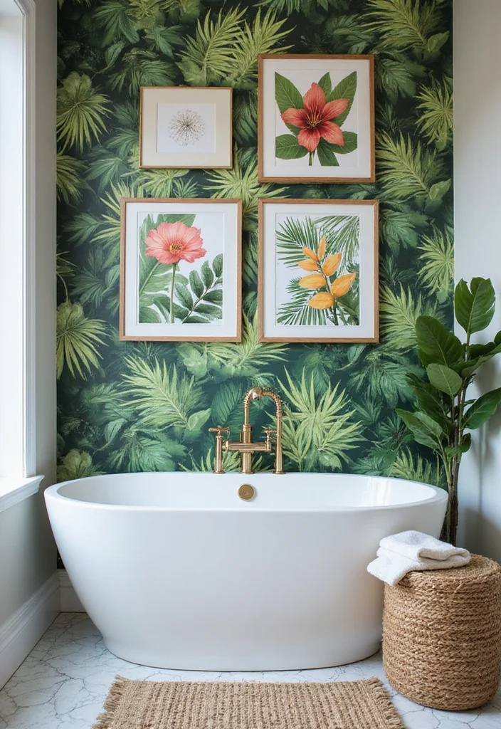 12 Jungle Bathroom Ideas for Lush Tropical Vibes - 10. Tropical Wall Art