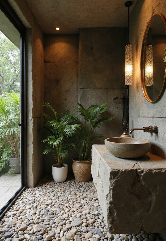 12 Jungle Bathroom Ideas for Lush Tropical Vibes - 3. Natural Stone Elements