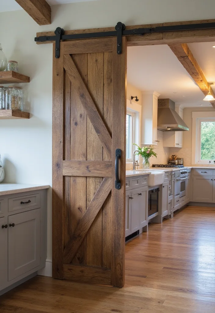 12 Kitchen Door Ideas for Functional Stylish Transitions - 1. Rustic Barn Doors