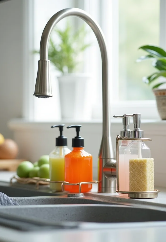 12 Kitchen Sink Decor Ideas for Clean Stylish Counters - 3. Colorful Dish Soap Dispensers
