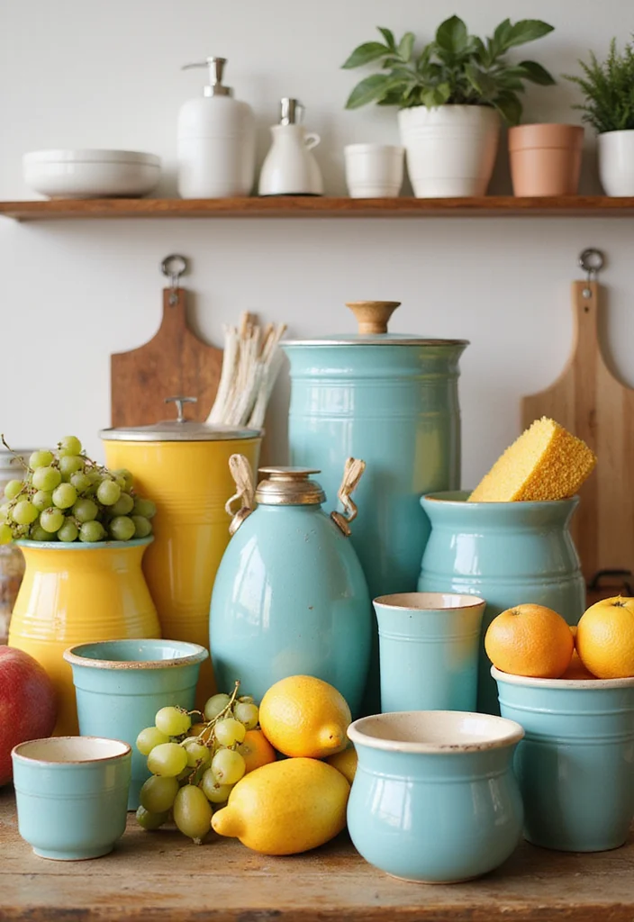12 Kitchen Sink Decor Ideas for Clean Stylish Counters - 7. Brightly Colored Countertop Containers