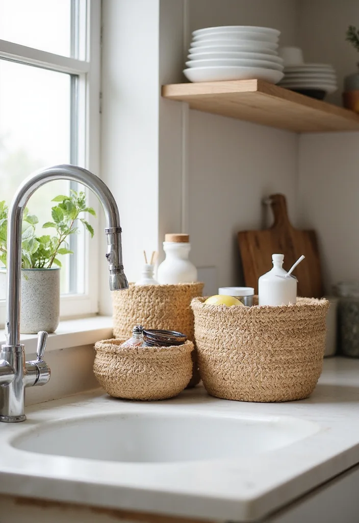 12 Kitchen Sink Decor Ideas for Clean Stylish Counters - 8. Eco-Friendly Storage Solutions
