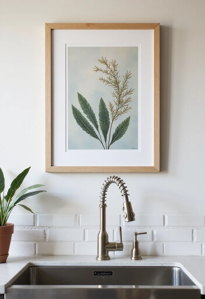 12 Kitchen Sink Decor Ideas for Clean Stylish Counters - 9. Artistic Wall Decor Above the Sink