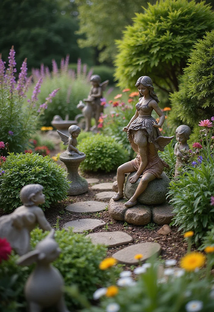 12 Magical Backyard Ideas for Whimsical Nighttime Charm - 5. Whimsical Garden Statues