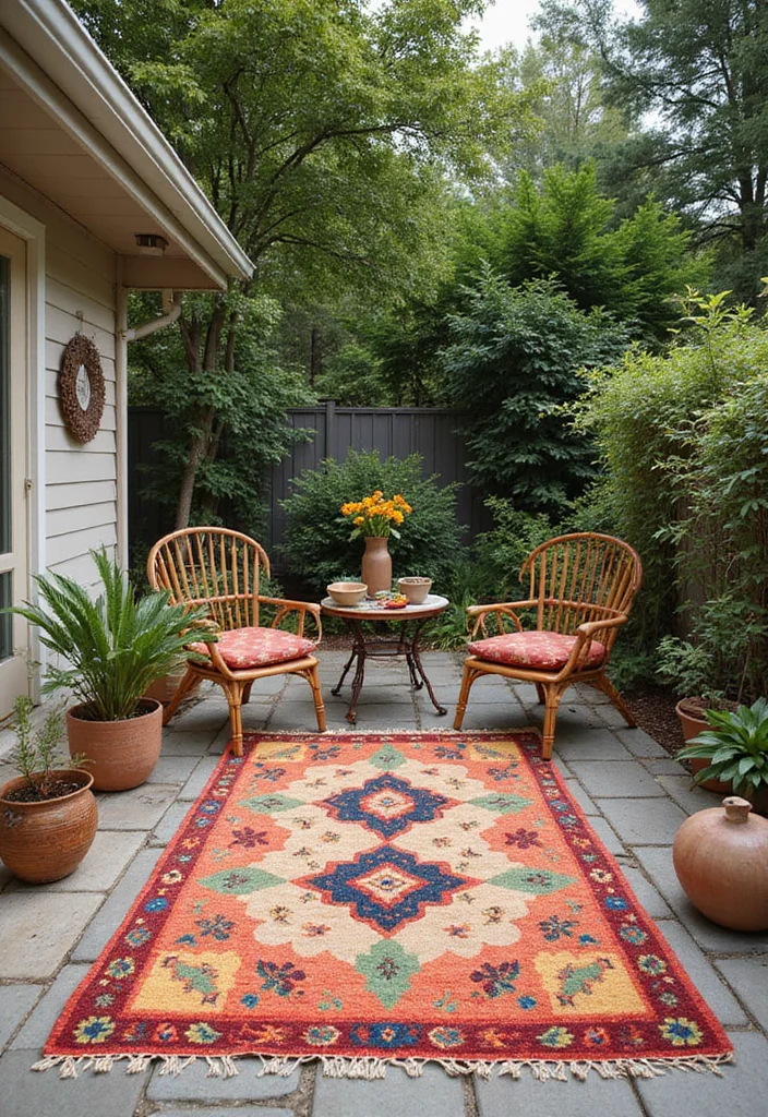 12 Magical Backyard Ideas for Whimsical Nighttime Charm - 8. Dreamy Outdoor Rugs