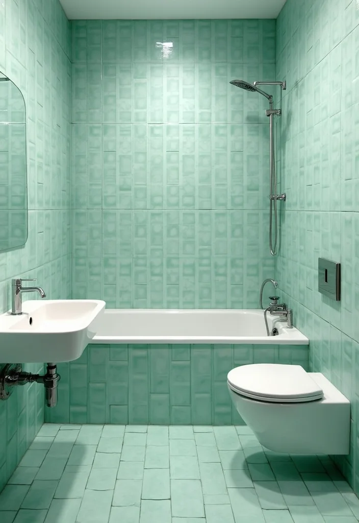 12 Mint Green Bathroom Ideas for Fresh Soft Serenity - 1. Soft Mint Tiles for a Serene Base