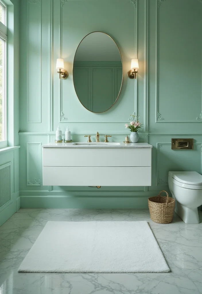 12 Mint Green Bathroom Ideas for Fresh Soft Serenity - 10. Mint Green with Metallic Accents