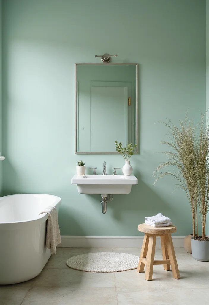 12 Mint Green Bathroom Ideas for Fresh Soft Serenity - 6. Mint Green Decor with Neutral Tones