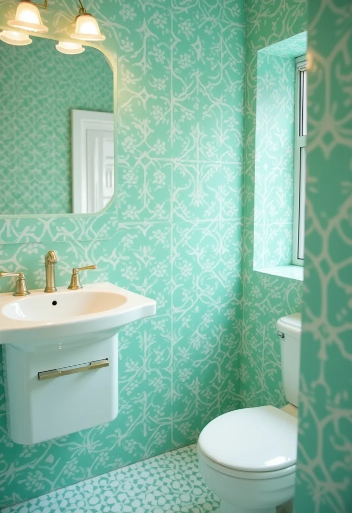 12 Mint Green Bathroom Ideas for Fresh Soft Serenity - 7. Mint Green Patterns for a Playful Touch