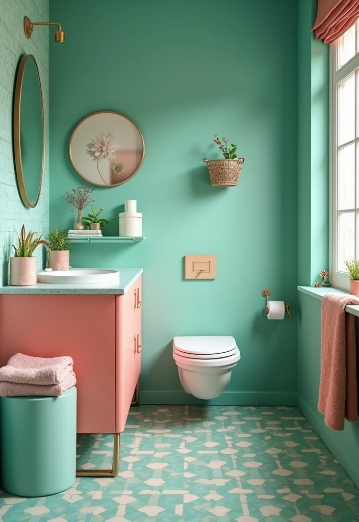 12 Mint Green Bathroom Ideas for Fresh Soft Serenity - 9. Mixing Mint Green with Bold Colors