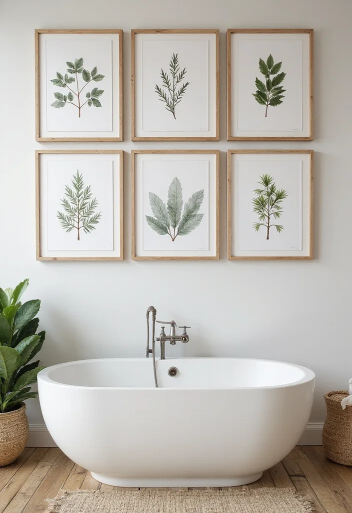 12 Nature Bathroom Ideas Inspired by Calm Earthy Tones - 11. Nature-Inspired Artwork