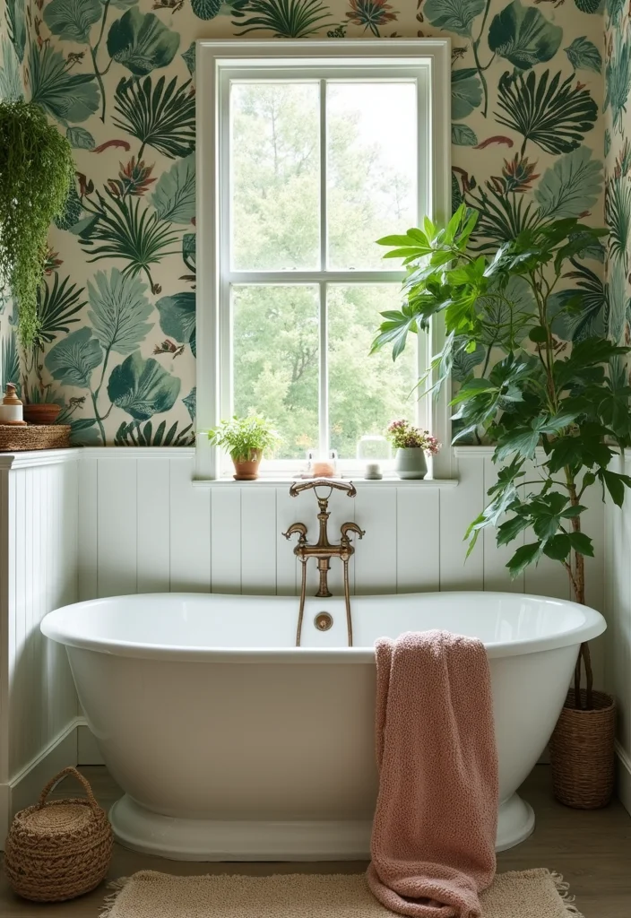 12 Nature Bathroom Ideas Inspired by Calm Earthy Tones - 5. Botanical Prints and Patterns