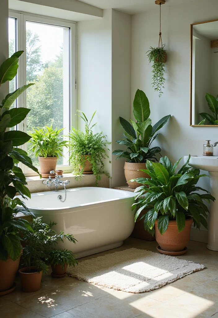 12 Nature Bathroom Ideas Inspired by Calm Earthy Tones - 9. Indoor Plants and Greenery