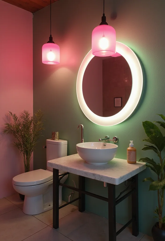 12 Pink and Green Bathroom Ideas for Fun Stylish Contrast 100 12 Pink and Green Bathroom Ideas for Fun Stylish Contrast - 10. Pink and Green Accent Lighting