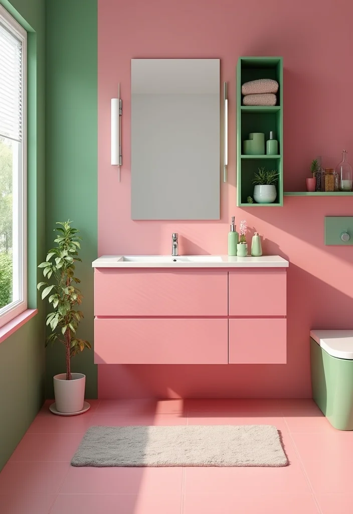 12 Pink and Green Bathroom Ideas for Fun Stylish Contrast 111 12 Pink and Green Bathroom Ideas for Fun Stylish Contrast - 11. Bright Vanity Options