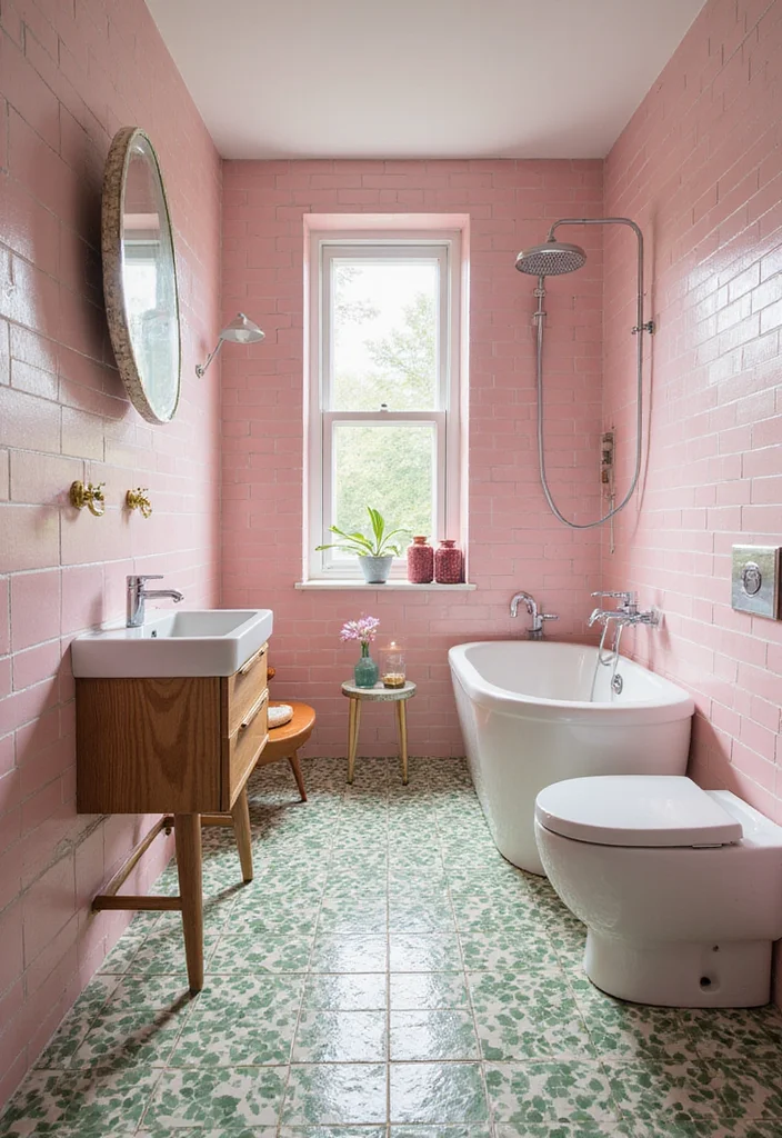 12 Pink and Green Bathroom Ideas for Fun Stylish Contrast 34 12 Pink and Green Bathroom Ideas for Fun Stylish Contrast - 4. Pink and Green Tile Patterns