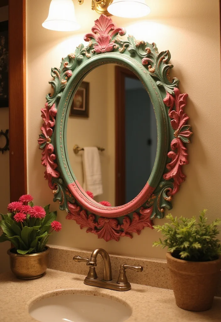 12 Pink and Green Bathroom Ideas for Fun Stylish Contrast 45 12 Pink and Green Bathroom Ideas for Fun Stylish Contrast - 5. Statement Mirrors