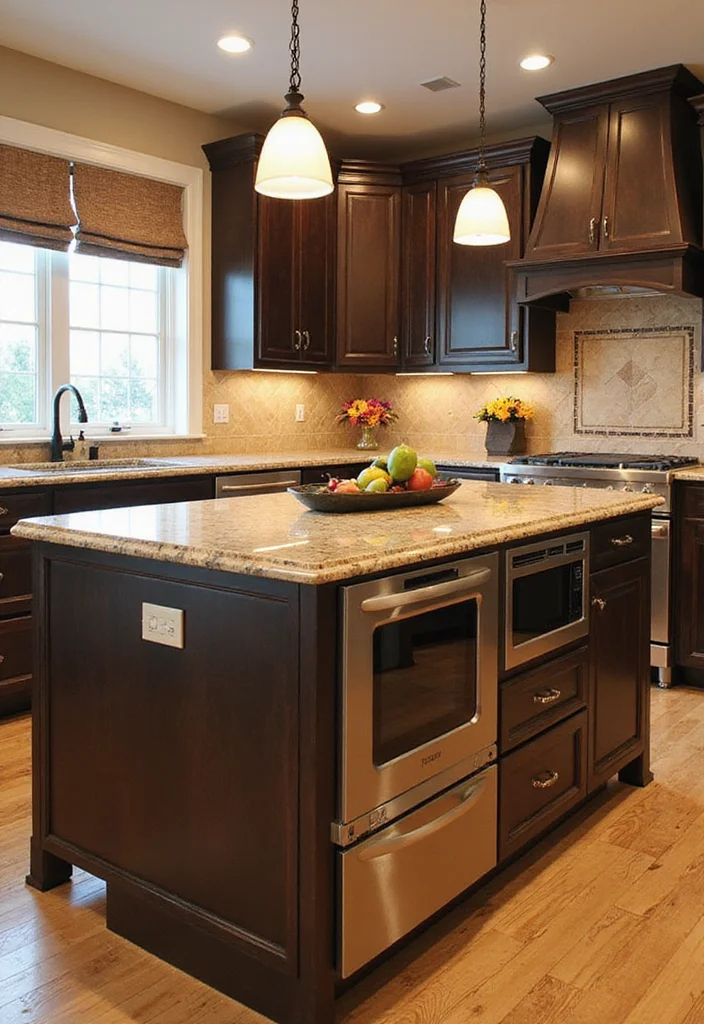12 Rustic Kitchen Island Ideas for Warm Farmhouse Texture - 10. Multi-Function Island with Built-In Appliances
