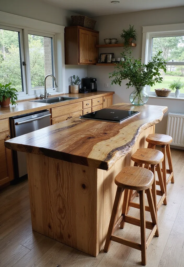 12 Rustic Kitchen Island Ideas for Warm Farmhouse Texture - 12. Nature-Inspired Island with Live Edge