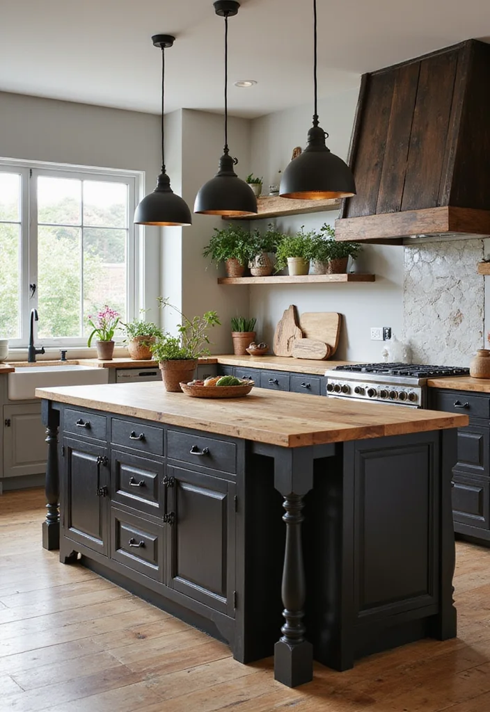12 Rustic Kitchen Island Ideas for Warm Farmhouse Texture - 2. Two-Tone Island for Depth