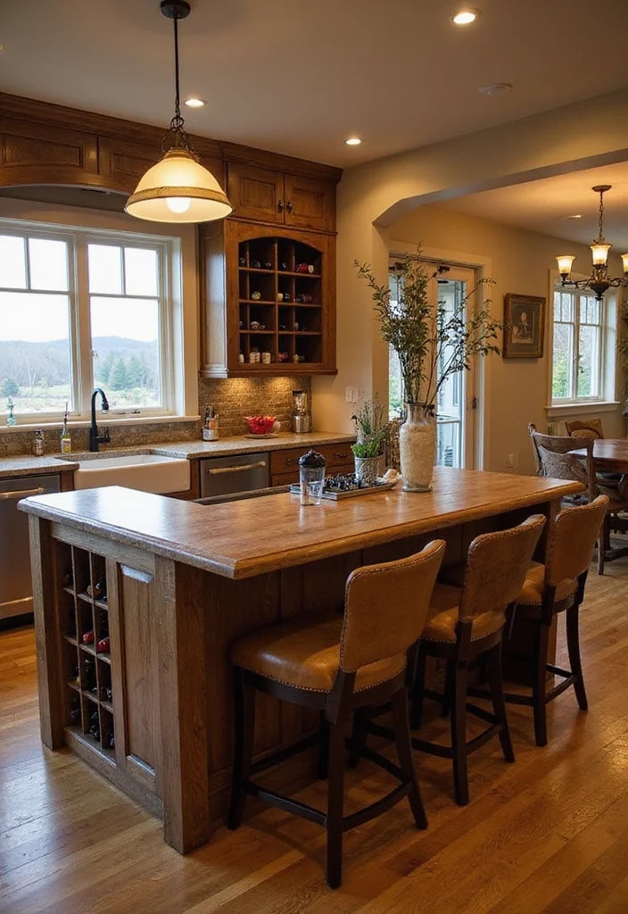 12 Rustic Kitchen Island Ideas for Warm Farmhouse Texture - 9. Rustic Farmhouse Bar Island