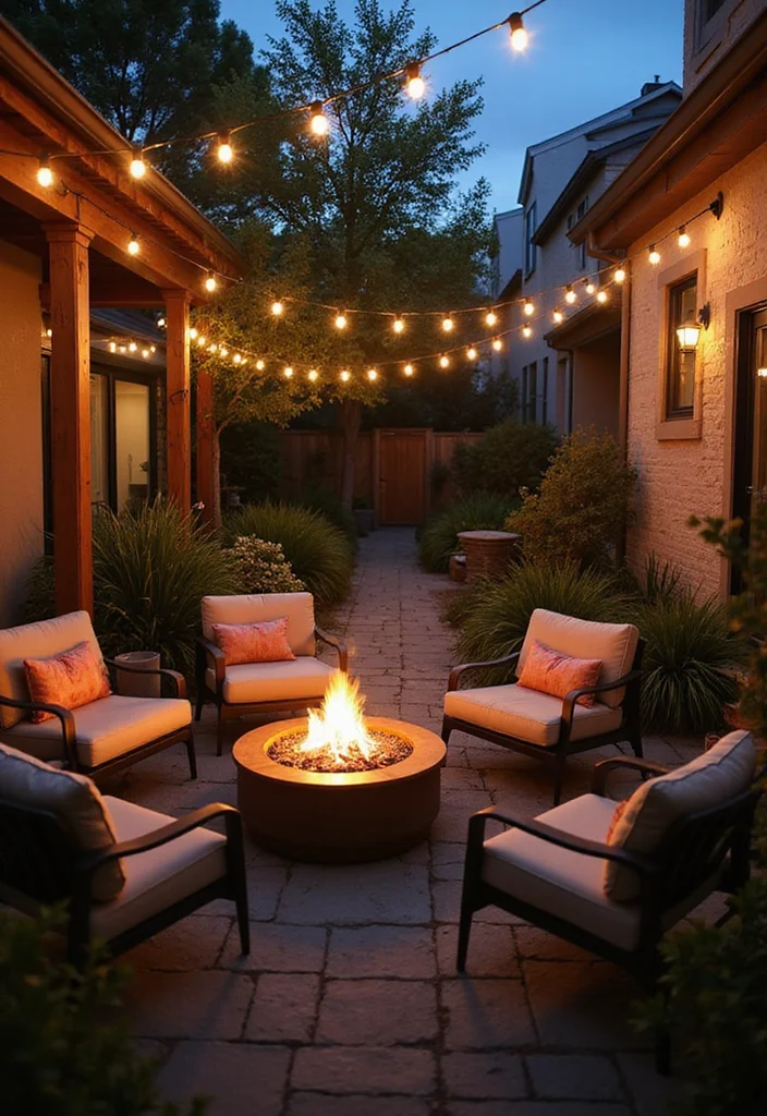 12 Side Backyard Ideas for Narrow Functional Layouts - 2. Cozy Fire Pit Area: Warm Evenings