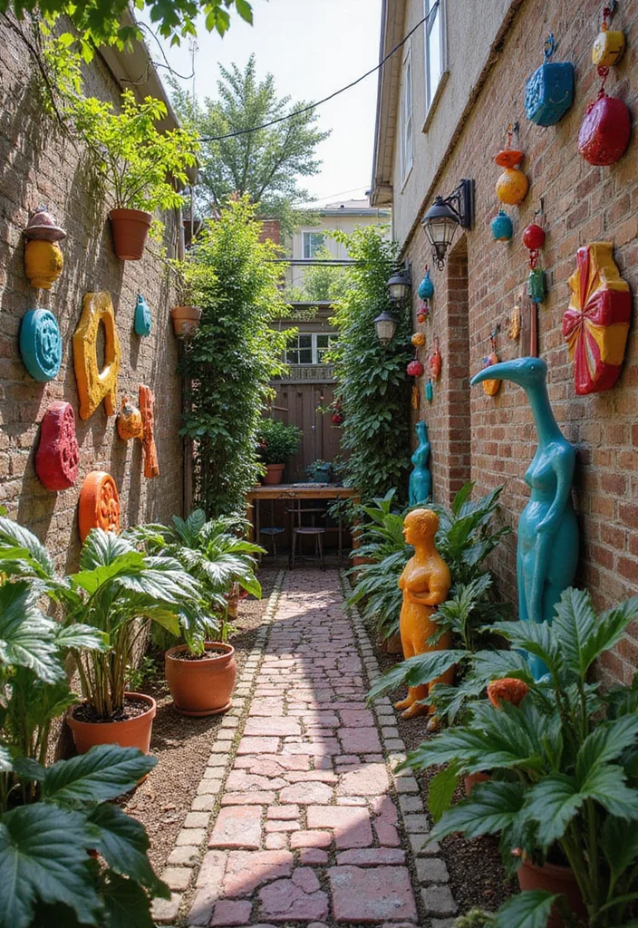 12 Side Backyard Ideas for Narrow Functional Layouts - 5. Outdoor Art: Express Yourself