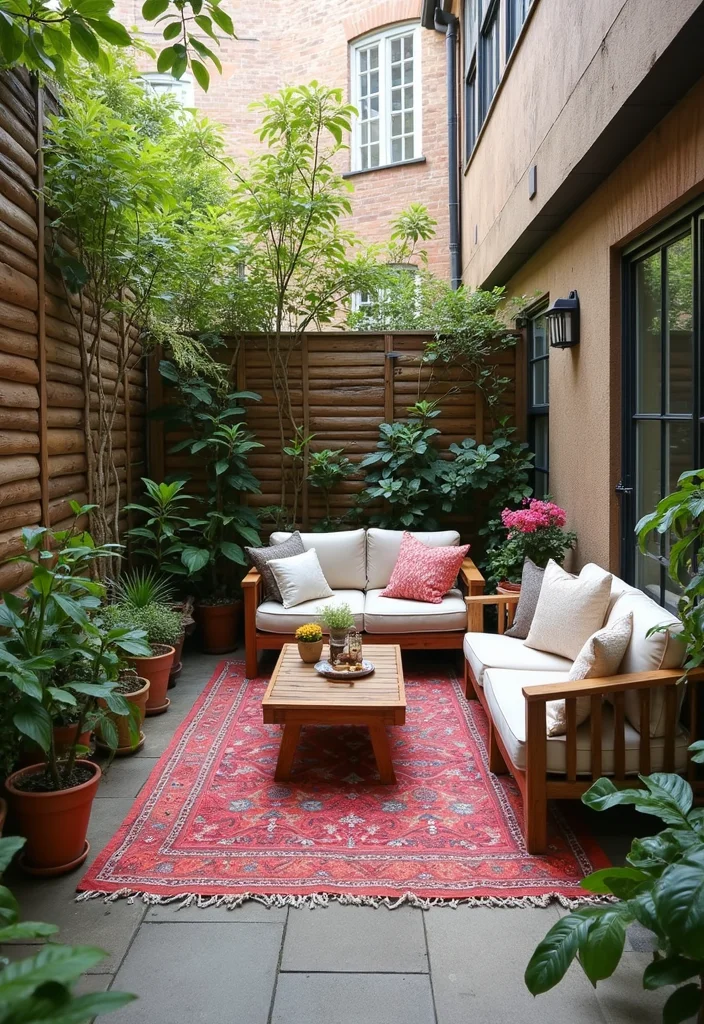 12 Side Backyard Ideas for Narrow Functional Layouts - 8. Outdoor Rugs: Style Underfoot