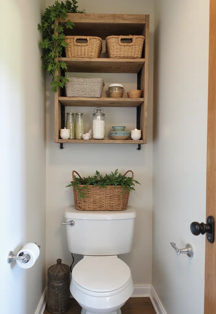 12 Small Country Bathroom Ideas for Cozy Rustic Charm - 9. Wall-Mounted Storage Solutions