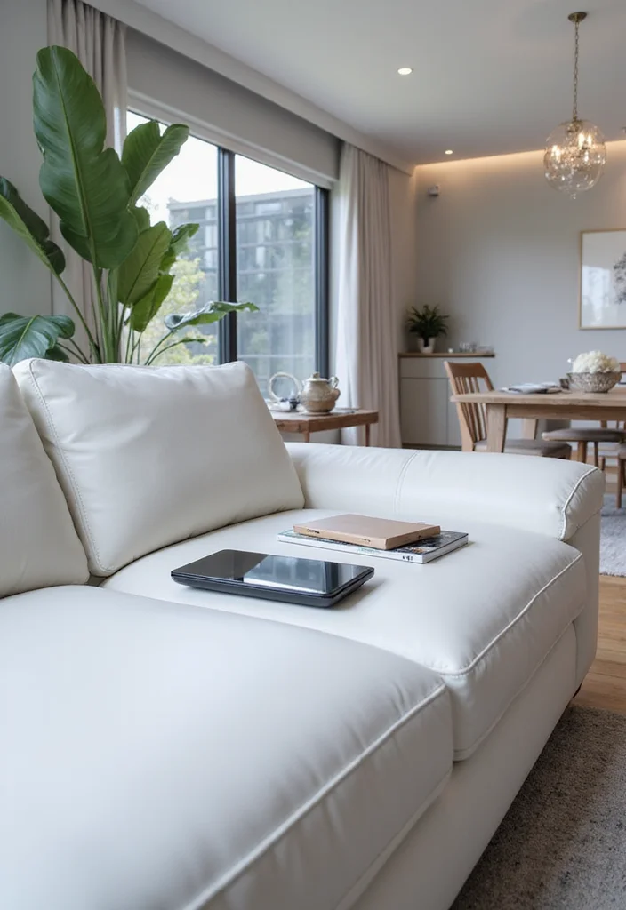 12 White Leather Sofa Living Room Ideas for Clean Modern Lines - 11. Incorporating Tech