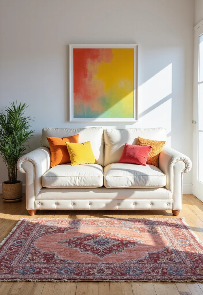 12 White Leather Sofa Living Room Ideas for Clean Modern Lines - 2. Bold Color Accents