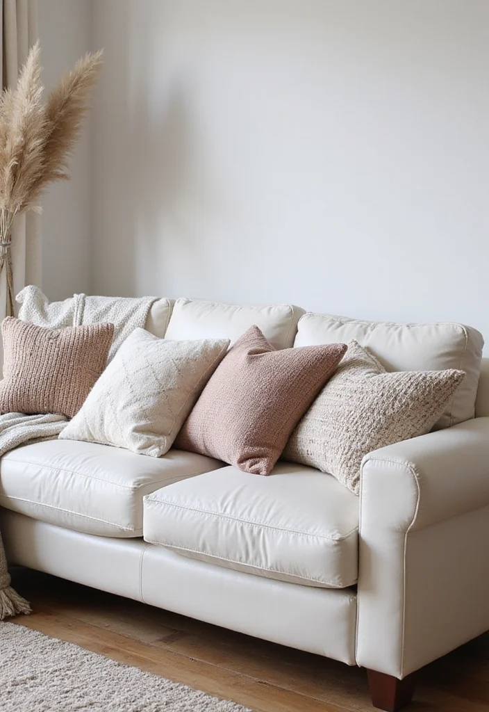 12 White Leather Sofa Living Room Ideas for Clean Modern Lines - 3. Layering Textures