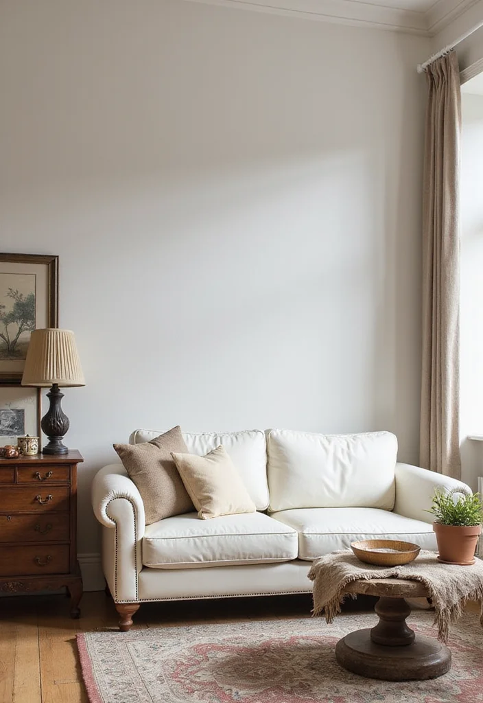 12 White Leather Sofa Living Room Ideas for Clean Modern Lines - 8. Vintage Touches