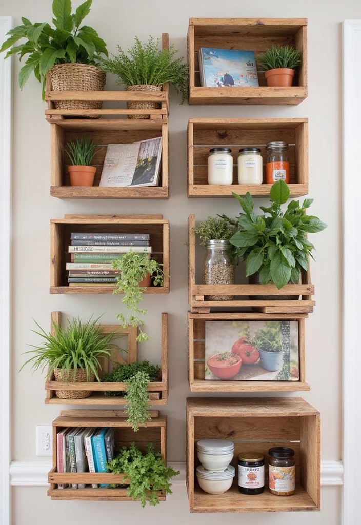 14 Kitchen Wall Storage Ideas to Maximize Vertical Space - 1. Upcycled Wooden Crates