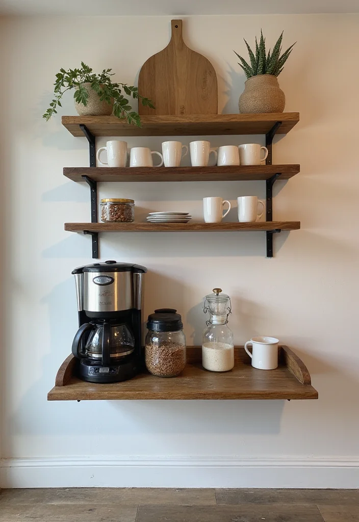 14 Kitchen Wall Storage Ideas to Maximize Vertical Space - 13. Wall-Mounted Coffee Station