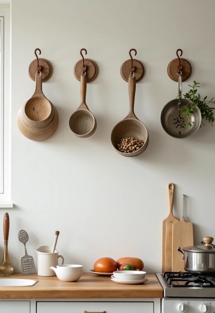 14 Kitchen Wall Storage Ideas to Maximize Vertical Space - 14. Decorative Wall Hooks