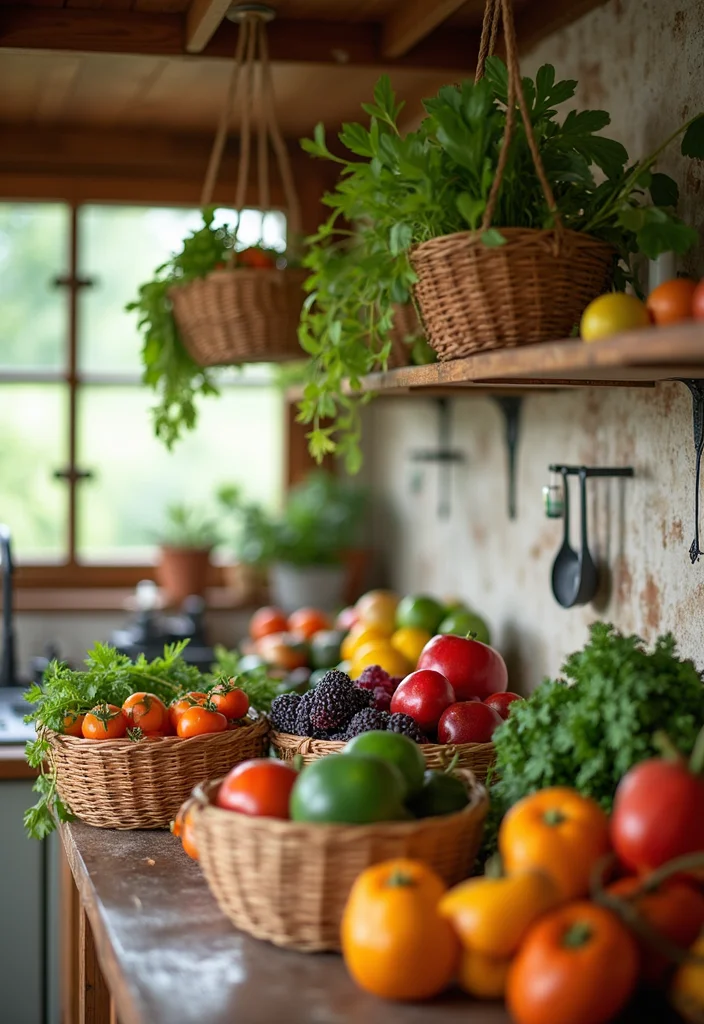 14 Kitchen Wall Storage Ideas to Maximize Vertical Space - 6. Hanging Baskets