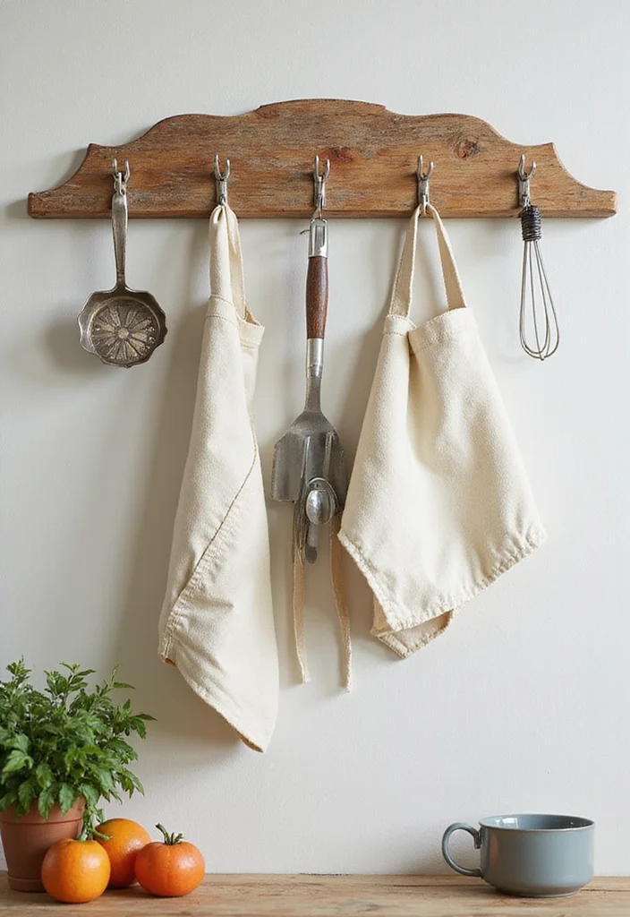 14 Kitchen Wall Storage Ideas to Maximize Vertical Space - 8. Wall Art with Hooks