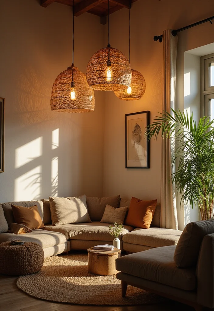 14 Tropical Living Room Ideas for Fresh Vacation Energy - 8. Statement Lighting Fixtures